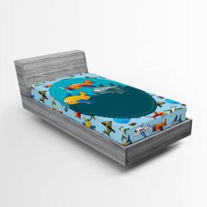 Ambesonne Puppy Fitted Sheet, Funny Christmas Themed Watercolor Painting of Happy Corgi Dog with Deer Antlers Image, Soft Decorative Fabric Bedding All-Round Elastic Pocket, Twin Size, Pale Coffee(Sky Blue Teal)