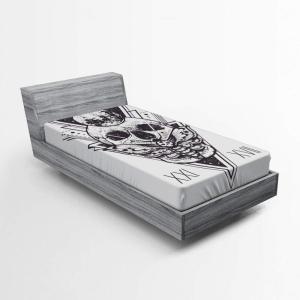 Ambesonne Puppy Fitted Sheet, Funny Christmas Themed Watercolor Painting of Happy Corgi Dog with Deer Antlers Image, Soft Decorative Fabric Bedding All-Round Elastic Pocket, Twin Size, Pale Coffee(Grey Blue)