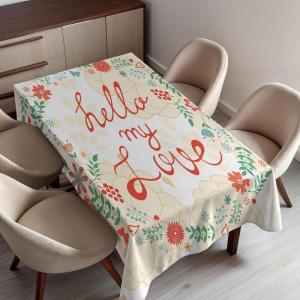 Ambesonne Saying Tablecloth, Hello My Love Valligraphy in Pastel Tones Floral Wreath Valentines Day Themed, Rectangular Table Cover for Dining Room Kitchen Decor, 60″ X 90″, Multicolor