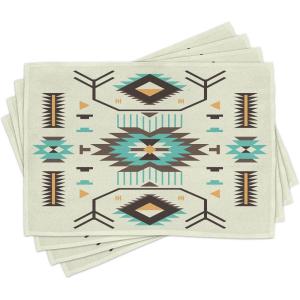Ambesonne Southwestern Place Mats Set of 4, Ethnic Illustration of a Zigzags Design Triangular Iconic Art Motifs, Washable Fabric Placemats for Dining Table, Standard Size, Pale Yellow