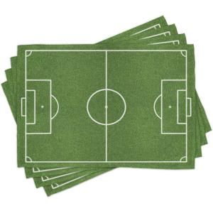 Ambesonne Sports Place Mats Set of 4, Classic Illustration of a Soccer Field Stadium Match Art Lines Modern Football, Washable Fabric Placemats for Dining Table, Standard Size, Fern Green White