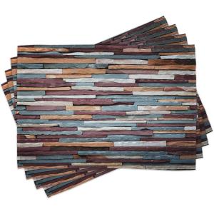 Ambesonne Urban Place Mats Set of 4, Colored Stone Surface Texture Background Retro Style Urban Brick Wall Image, Washable Fabric Placemats for Dining Table, Standard Size, Grey Turquoise