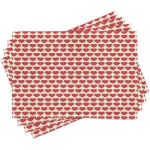Ambesonne Valentine Place Mats Set of 4, Vibrant Red Colored Heart Shapes Tile Pattern Romantic in Love Theme Design, Washable Fabric Placemats for Dining Room Kitchen Table Decor, Ivory Dark Coral