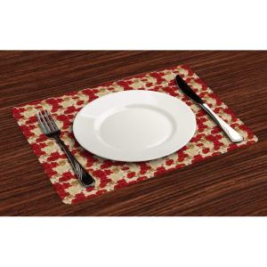 Ambesonne Vintage Place Mats Set of 4, Romantic Red Rose Blooms with Sketches Classical Valentines Day Inspired, Washable Fabric Placemats for Dining Table, Standard Size, Red Khaki Sand Brown