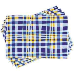 Ambesonne Yellow and Blue Place Mats Set of 4, Retro Scottish Checkered Tartan with Color Stripes Lines Pattern, Washable Fabric Placemats for Dining Table, Standard Size, Blue