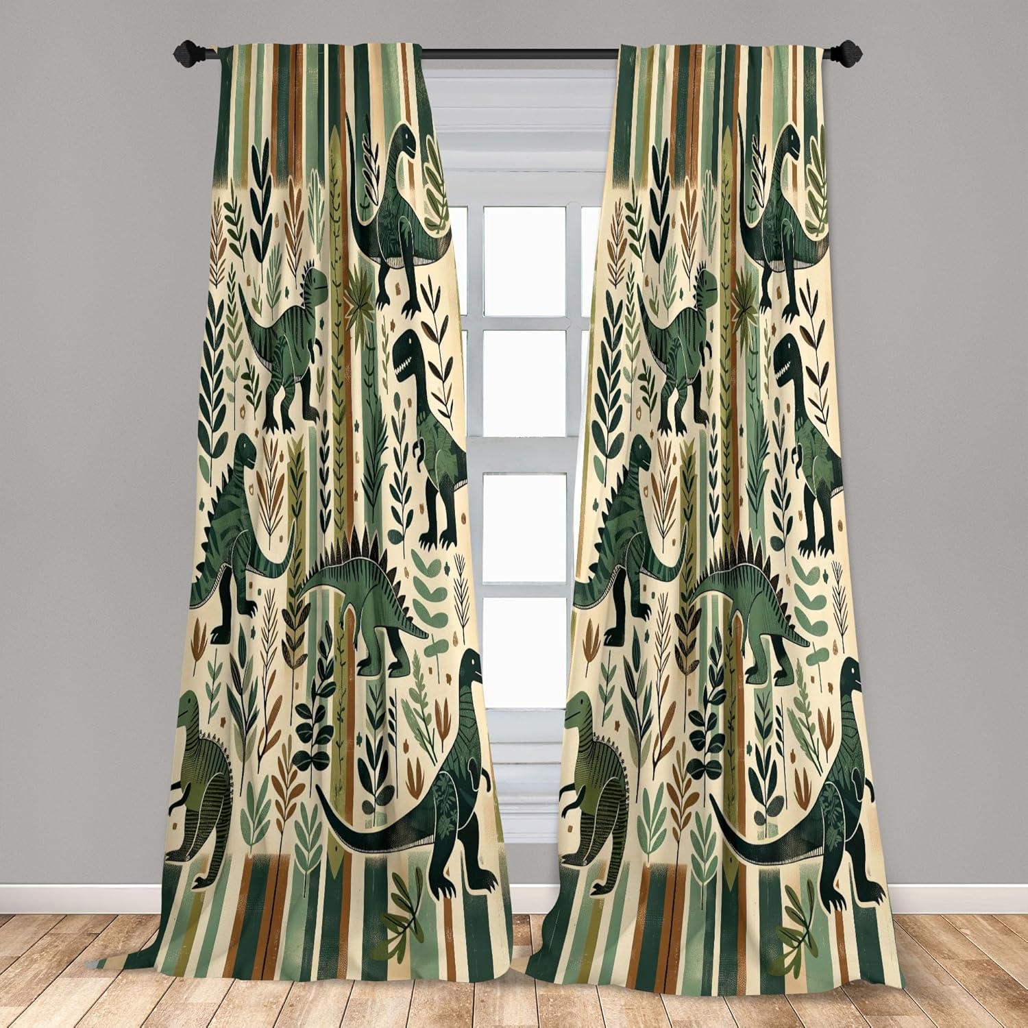 imageAmbesonne Dinosaur Curtains Delicate Cartoon Animals of Jurassic Scenario Funny Jungle Pastel Tones Window Treatments 2 Panel Set for Living Room Bedroom Pair of 28 x 95 Blush Blue Grey WhiteLaurel Green Teal Beige