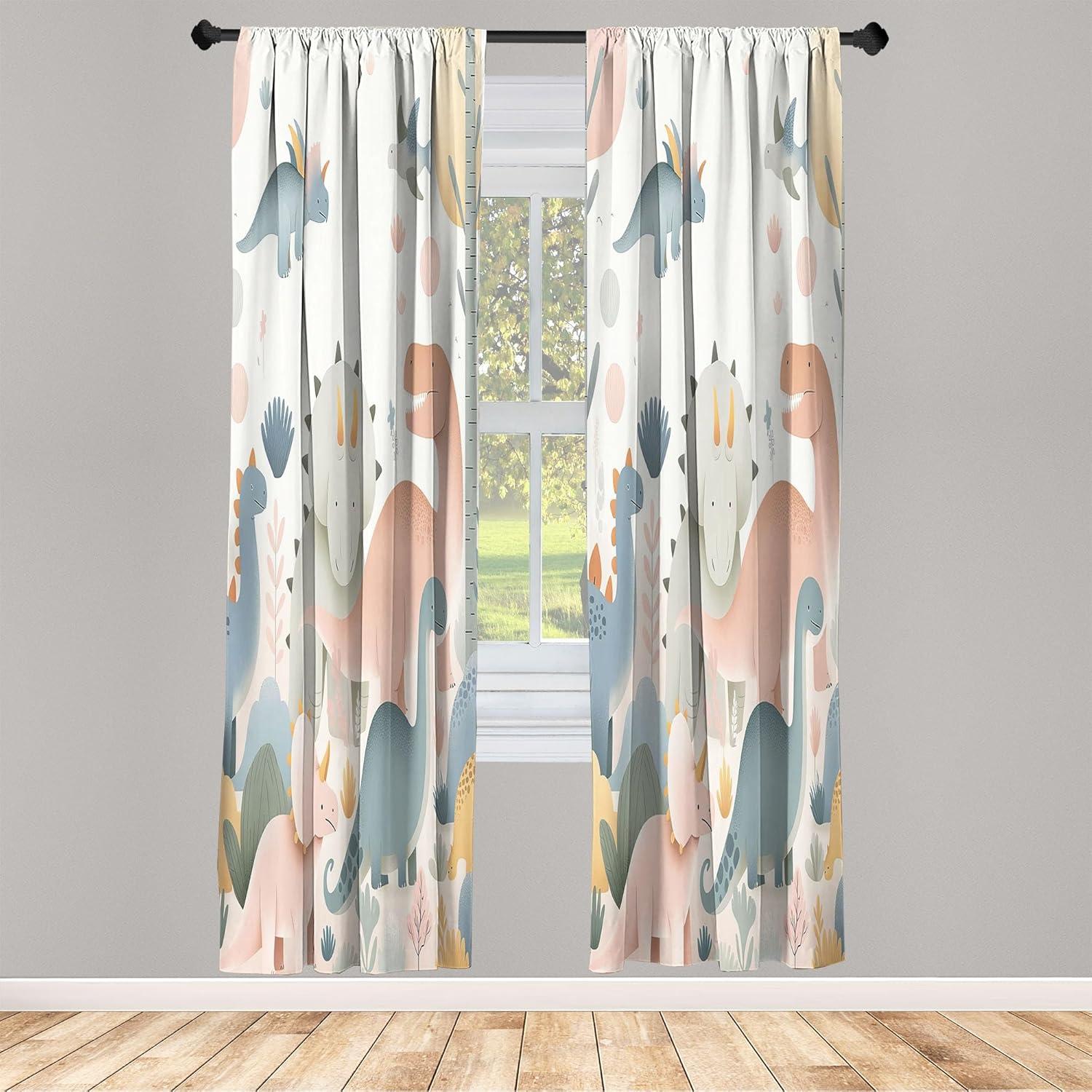 imageAmbesonne Dinosaur Curtains Delicate Cartoon Animals of Jurassic Scenario Funny Jungle Pastel Tones Window Treatments 2 Panel Set for Living Room Bedroom Pair of 28 x 95 Blush Blue Grey WhiteBlush Blue Grey White