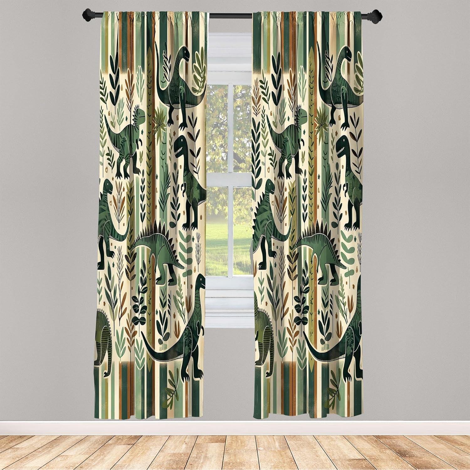 imageAmbesonne Dinosaur Curtains Delicate Cartoon Animals of Jurassic Scenario Funny Jungle Pastel Tones Window Treatments 2 Panel Set for Living Room Bedroom Pair of 28 x 95 Blush Blue Grey WhiteLaurel Green Teal Beige