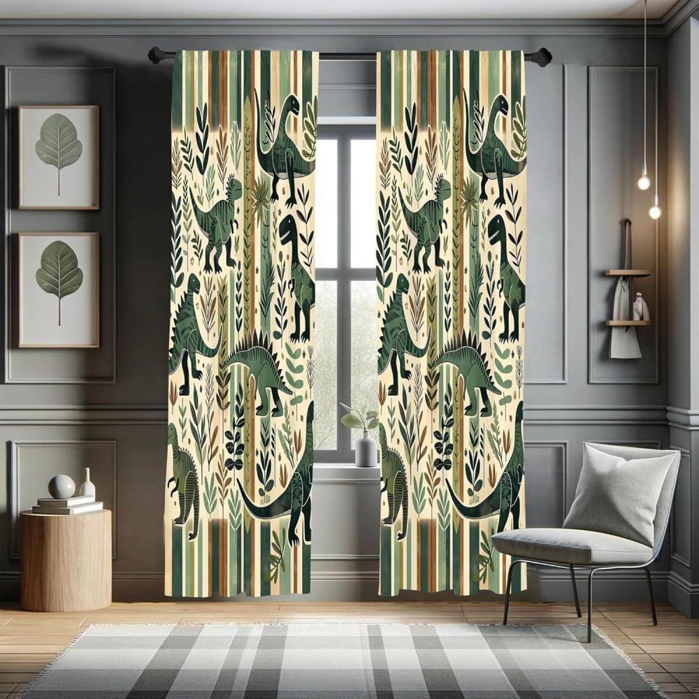 imageAmbesonne Dinosaur Curtains Delicate Cartoon Animals of Jurassic Scenario Funny Jungle Pastel Tones Window Treatments 2 Panel Set for Living Room Bedroom Pair of 28 x 95 Blush Blue Grey WhiteLaurel Green Teal Beige