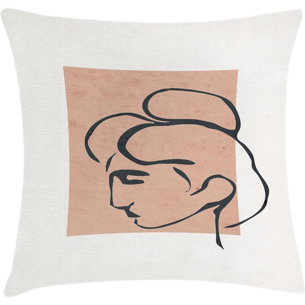 imageAmbesonne Mid Century Modern Boho Throw Pillow Cushion Cover Minimalist Outline Lady Silhouette and Rectangle Print Decorative Square Accent Pillow Case 40 X 40 Almond Dark Slate Blue