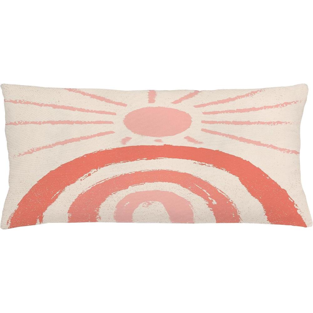 imageAmbesonne Mid Century Modern Boho Throw Pillow Cushion Cover Sunny Day in Neutral Colors Rainbow Stripes and Sun Art Decorative Rectangle Accent Pillow Case 36 X 16 Coral Blush Eggshell