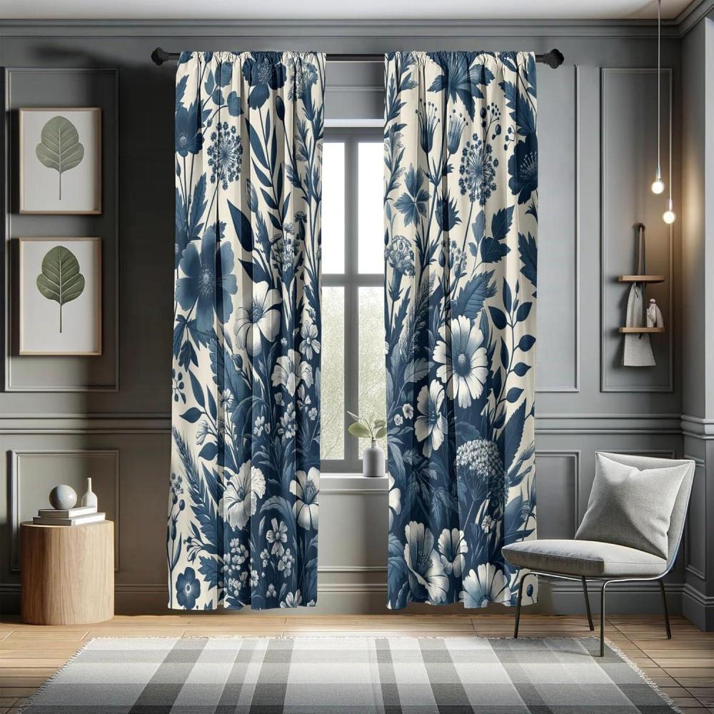 imageAmbesonne Navy Blue Window Curtains Vintage Style Cottagecore Spring Night Floral Arrange Wildflowers Lightweight Decorative 2Panel Set amp Rod Pocket Pair of  28 x 95 Dark Slate Blue Coconut