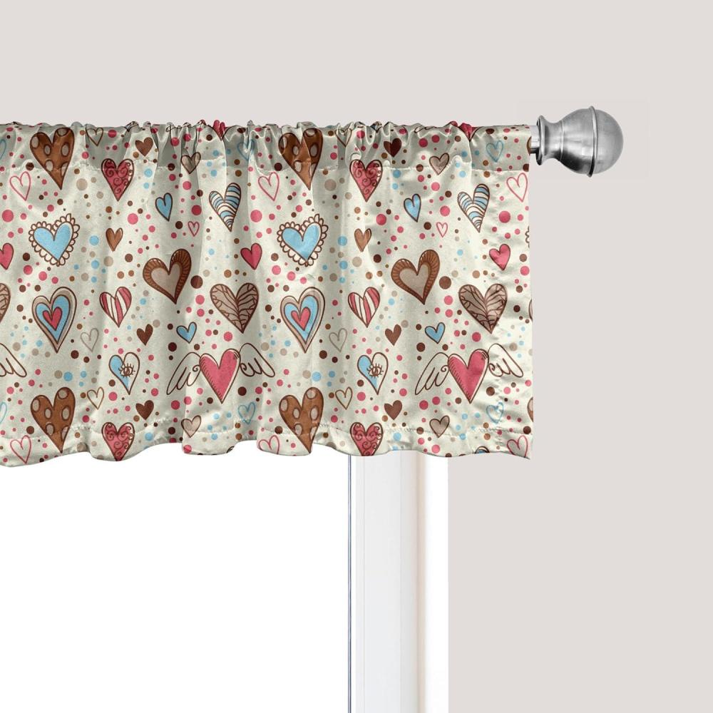 imageAmbesonne Valentines Window Valance Hand Drawn Dotted Background with Valentines Day Themed Colorful Heart Shapes Curtain Valance for Kitchen Bedroom Decor with Rod Pocket 42 x 12 Brown Beige