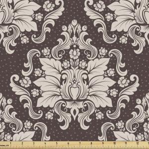 Ambesonne Black and White Fabric by The Yard, Monochrome Background with Square Shapes Diagonal Pattern Modern Geometric, Decorative Fabric for Upholstery and Home Accents, 2 Yards, Black Charcoal(Beige Brown)