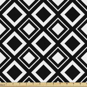 Ambesonne Black and White Fabric by The Yard, Monochrome Background with Square Shapes Diagonal Pattern Modern Geometric, Decorative Fabric for Upholstery and Home Accents, 2 Yards, Black Charcoal(Black Charcoal)