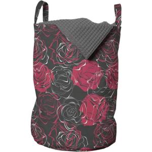 Ambesonne Floral Laundry Bag, Ombre Style Flourishing Rose Blooms Valentines Anniversary Image, Hamper Basket with Handles Drawstring Closure for Laundromats, 13″ x 19″, Charcoal Grey Magenta