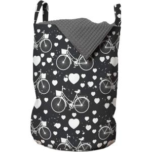 Ambesonne Hearts Laundry Bag, Bicycles and Heart and Romantic Scene Valentine’s Day Theme, Hamper Basket with Handles Drawstring Closure for Laundromats, 13″ x 19″, Dark Grey and White