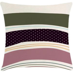 Ambesonne Mid Century Modern Boho Throw Pillow Cushion Cover, Bold Stripes with Minimalist Spots on Eggshell Back, Decorative Square Accent Pillow Case, 26″ X 26″, Dark Purple and Army Green