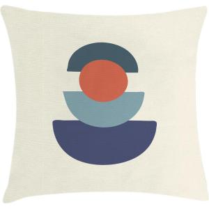 Ambesonne Mid Century Modern Boho Throw Pillow Cushion Cover, Geometric Balance with Semi Circles Weathered Effect, Decorative Square Accent Pillow Case, 40″ X 40″, Eggshell and Paprika
