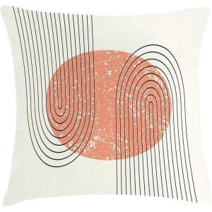 Ambesonne Mid Century Modern Boho Throw Pillow Cushion Cover, Grunge Planet Inspired Round with Stripes on Ivory Back, Decorative Square Accent Pillow Case, 20″ X 20″, Salmon Charcoal Grey