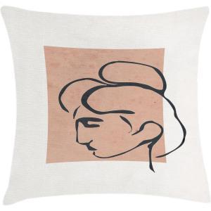 Ambesonne Mid Century Modern Boho Throw Pillow Cushion Cover, Minimalist Outline Lady Silhouette and Rectangle Print, Decorative Square Accent Pillow Case, 40″ X 40″, Almond Dark Slate Blue