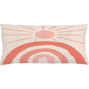 Ambesonne Mid Century Modern Boho Throw Pillow Cushion Cover, Sunny Day in Neutral Colors Rainbow Stripes and Sun Art, Decorative Rectangle Accent Pillow Case, 36″ X 16″, Coral Blush Eggshell