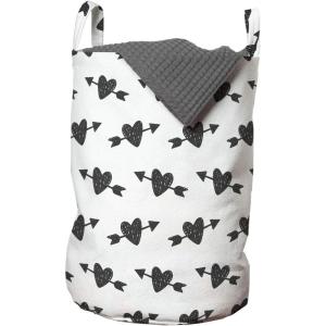 Ambesonne Valentine’s Day Laundry Bag, Illustration of Doodle Hearts Drawn by Hand Romantic Love Ornaments, Hamper Basket with Handles Drawstring Closure for Laundromats, 13″ x 19″, Dark Grey White