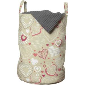 Ambesonne Valentines Laundry Bag, Doodle Style Abstract Heart Shapes with Love and Affection Theme, Hamper Basket with Handles Drawstring Closure for Laundromats, 13″ x 19″, Beige Dark Coral White