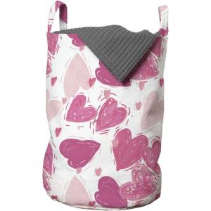 Ambesonne Vintage Valentine Laundry Bag, Hand Drawn Irregular Hearts in Pink Color Palette, Hamper Basket with Handles Drawstring Closure for Laundromats, 13″ x 19″, Pink and Rose