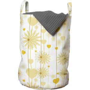 Ambesonne Yellow Laundry Bag, Dreamy Floral Composition with Hearts Valentines Day Inspired Pattern Spring, Hamper Basket with Handles Drawstring Closure for Laundromats, 13″ x 19″, Earth Yellow Beige