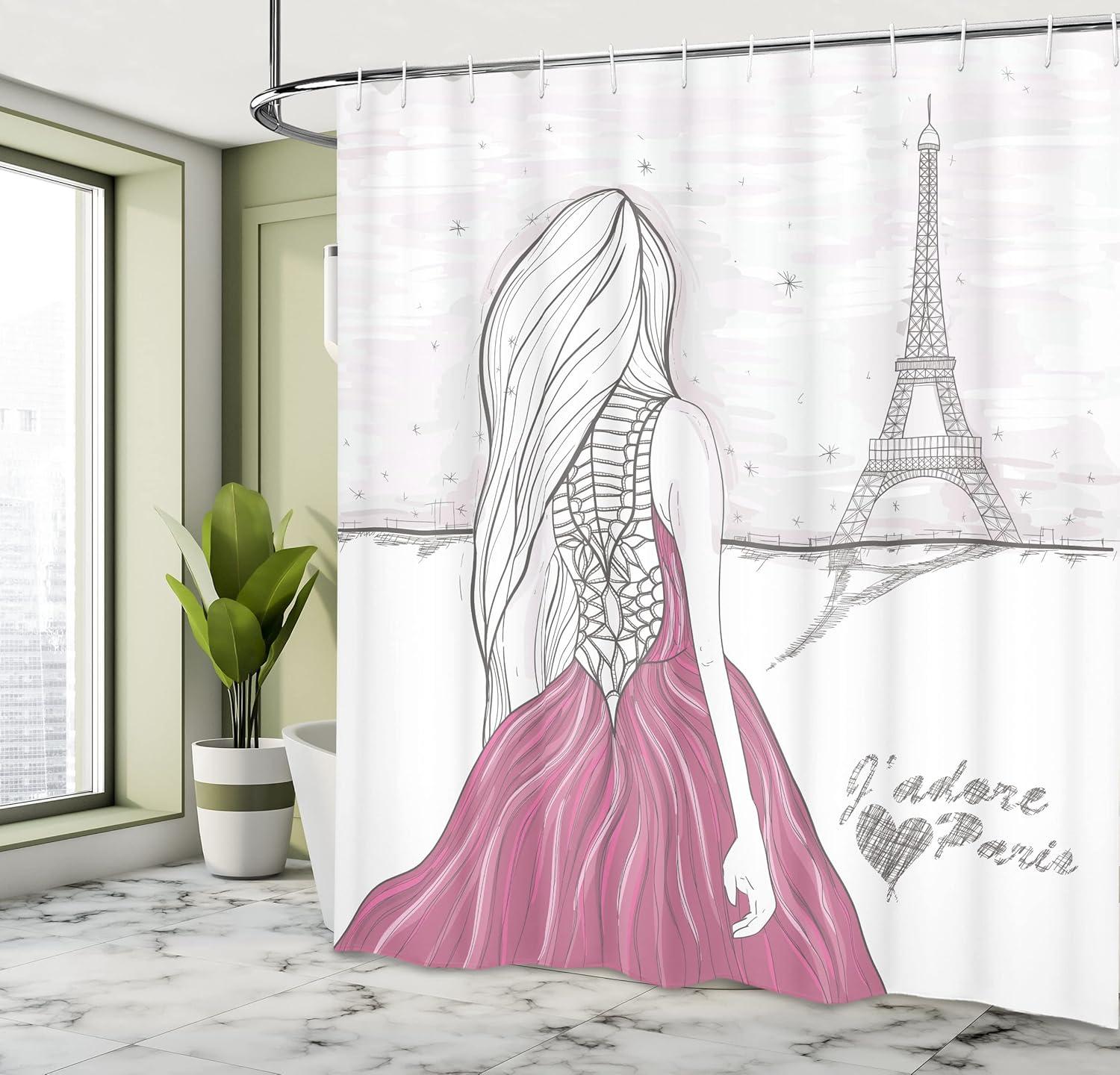 imageAmbesonne Fantasy Shower Curtain Hot Air Balloons in The Clouds Dream Journey to Secret Paradise Romantic Design Cloth Fabric Bathroom Decor Set with Hooks 69 W x 75 L Purple WhiteWhite Pink