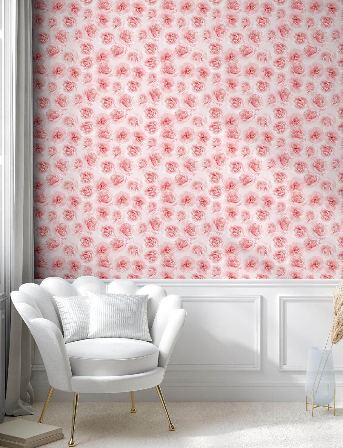 imageAmbesonne Floral Peel amp Stick Wallpaper for Home Valentines Day Concept Art Pastel Repetitive Roses Pattern Plot SelfAdhesive Living Room Kitchen Accent 13 x 100 Dark Pink Blush and White