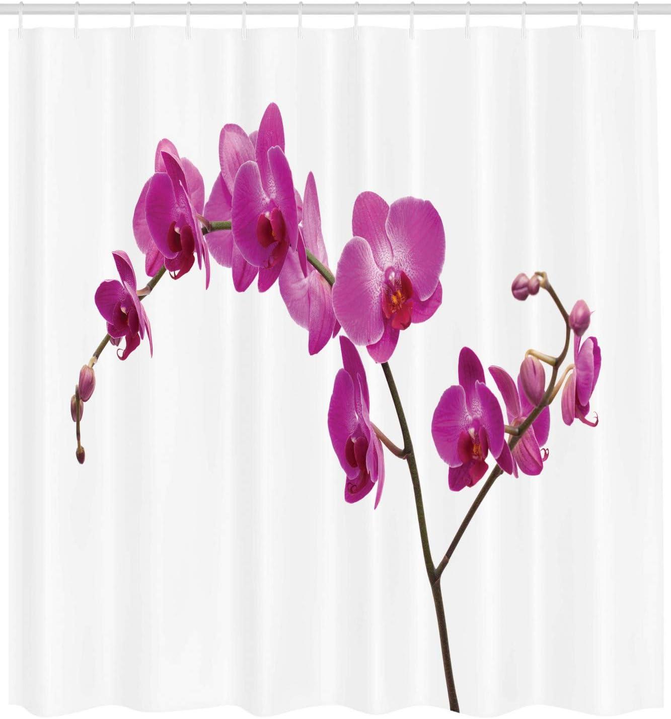 imageAmbesonne Magenta Shower Curtain Wild Orchids Petal Florets Branch Romantic Flower Exotic Plant Nature Print Cloth Fabric Bathroom Decor Set with Hooks 69 W x 84 L Violet