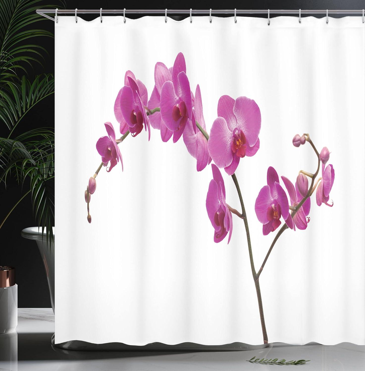 imageAmbesonne Magenta Shower Curtain Wild Orchids Petal Florets Branch Romantic Flower Exotic Plant Nature Print Cloth Fabric Bathroom Decor Set with Hooks 69 W x 84 L Violet