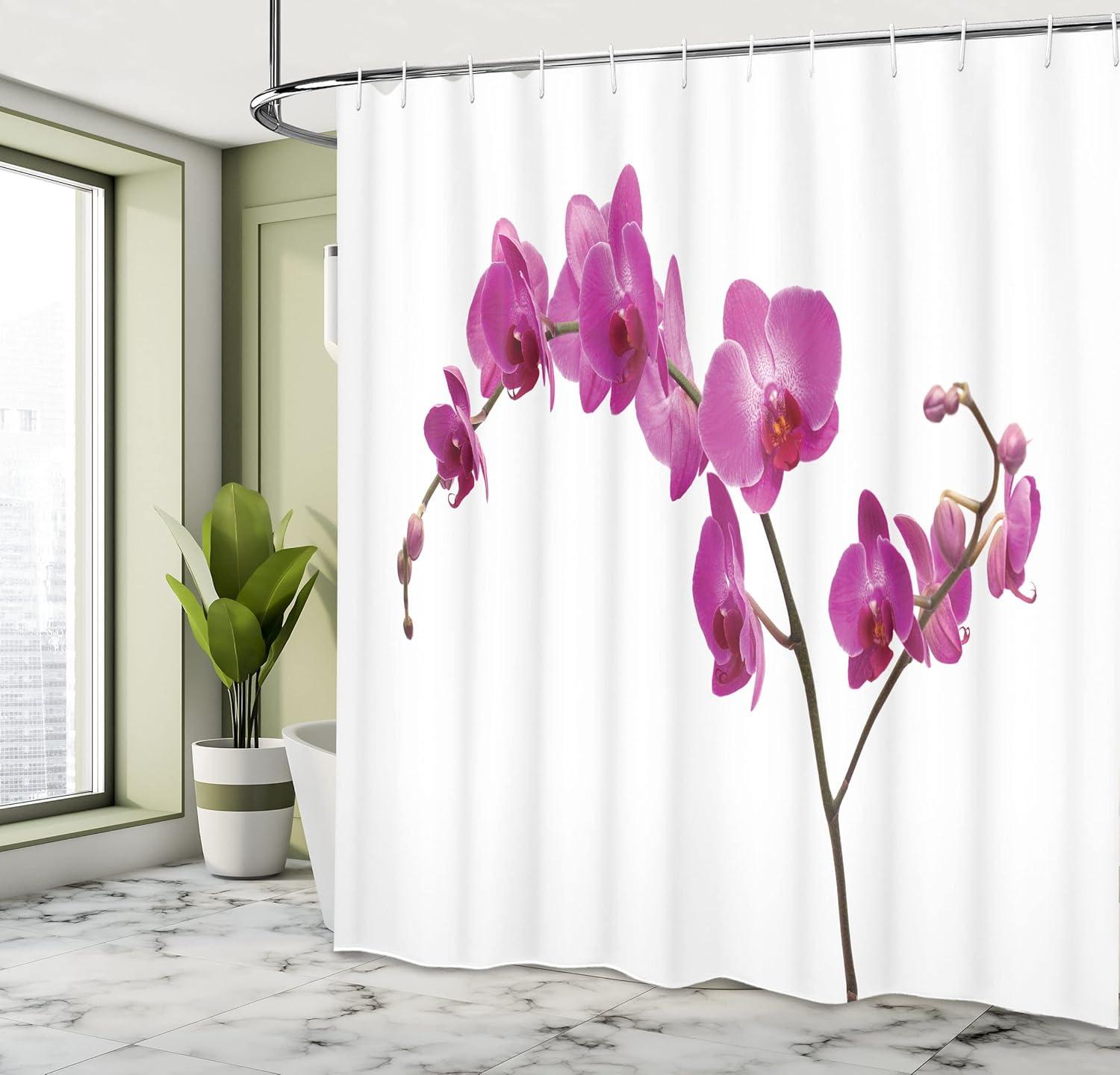 imageAmbesonne Magenta Shower Curtain Wild Orchids Petal Florets Branch Romantic Flower Exotic Plant Nature Print Cloth Fabric Bathroom Decor Set with Hooks 69 W x 84 L Violet