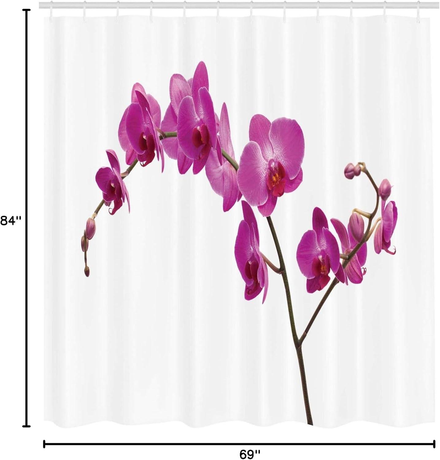 imageAmbesonne Magenta Shower Curtain Wild Orchids Petal Florets Branch Romantic Flower Exotic Plant Nature Print Cloth Fabric Bathroom Decor Set with Hooks 69 W x 84 L Violet