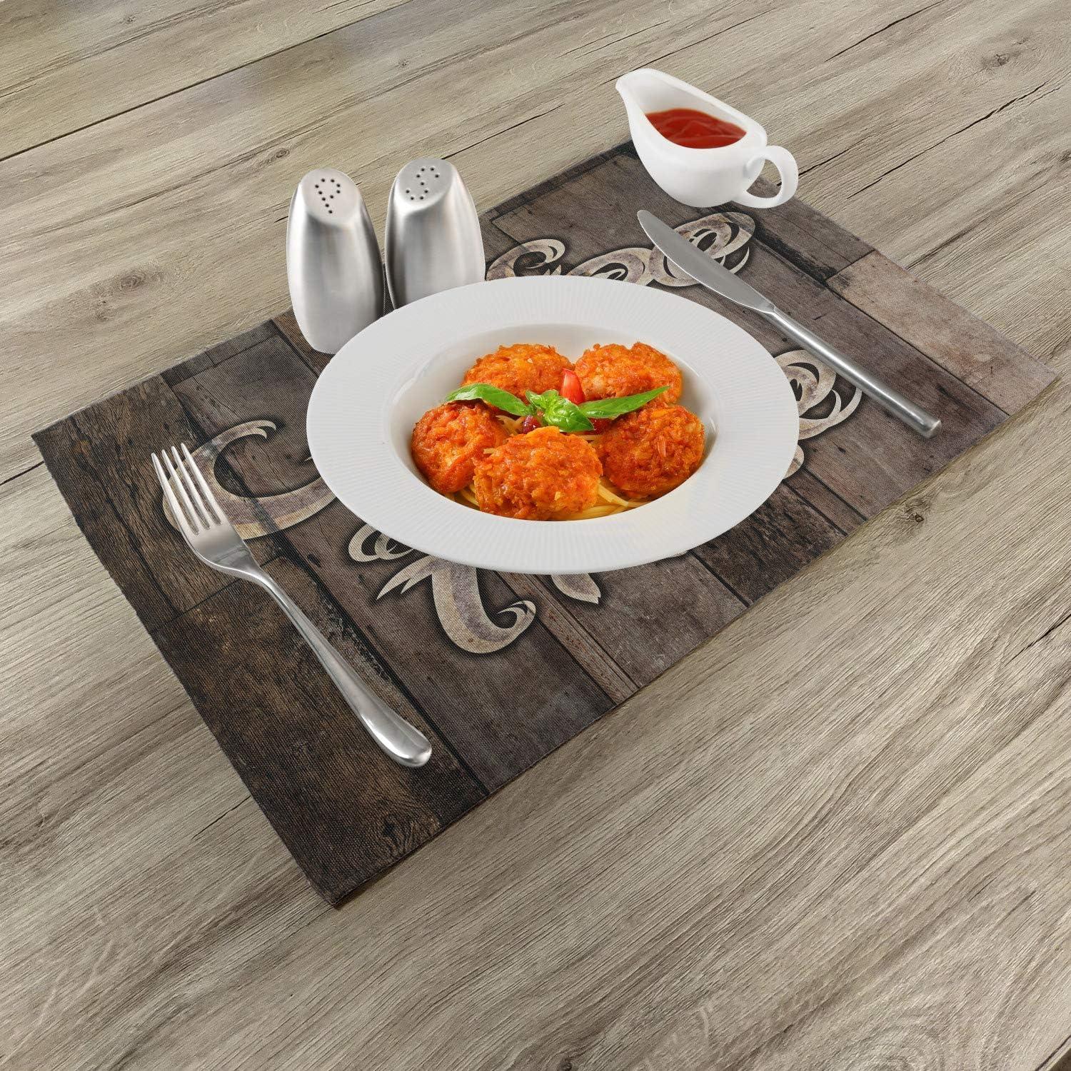 imageAmbesonne Modern Place Mats Set of 4 Coffee Time Phrase with a Cup on a Wooden Grunge Background Kitchen Image Washable Fabric Placemats for Dining Table Standard Size Umber Cocoa