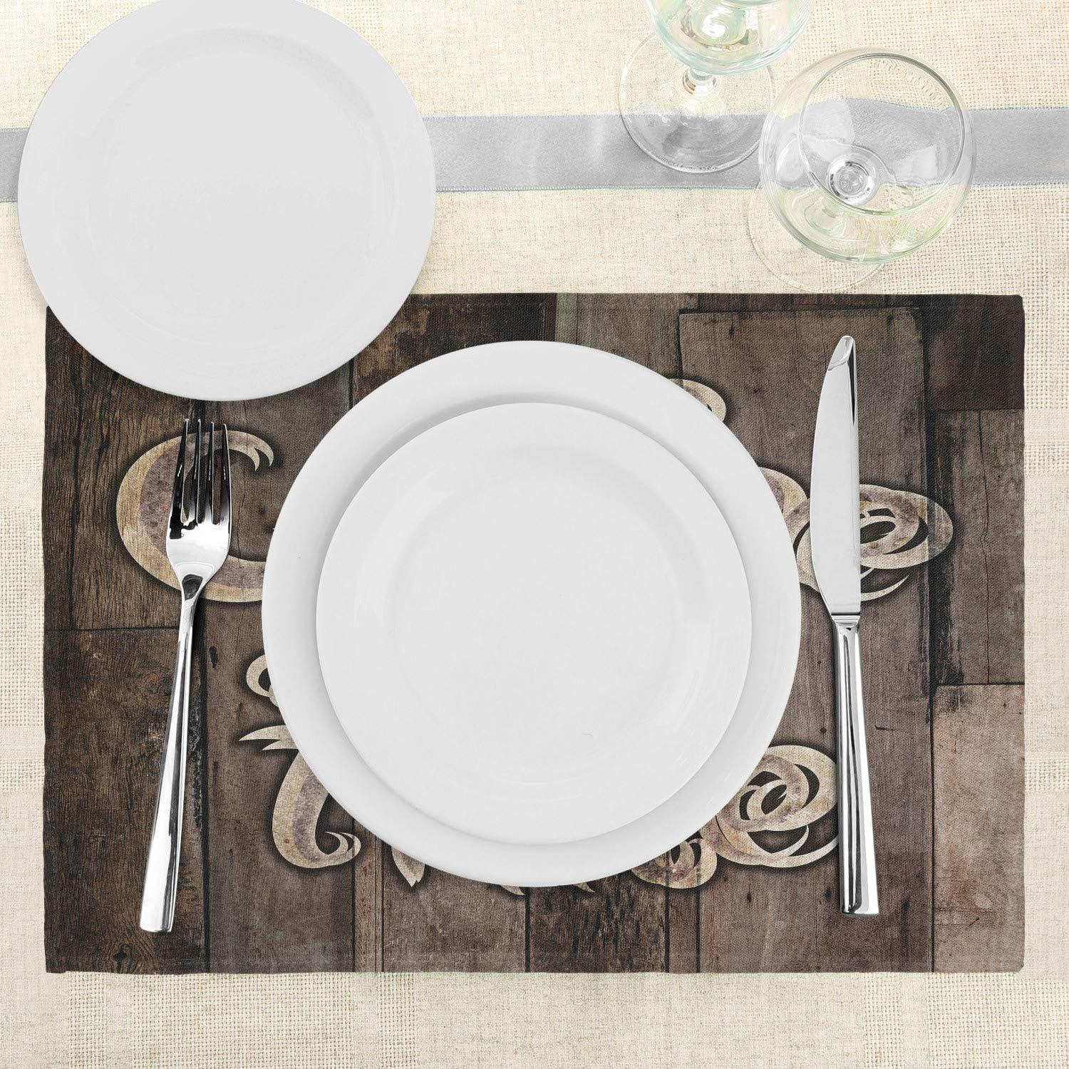 imageAmbesonne Modern Place Mats Set of 4 Coffee Time Phrase with a Cup on a Wooden Grunge Background Kitchen Image Washable Fabric Placemats for Dining Table Standard Size Umber Cocoa