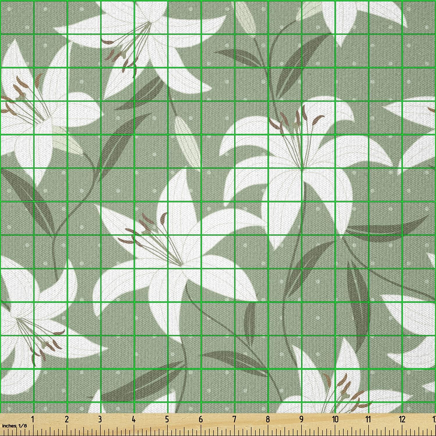 imageAmbesonne Romantic Fabric by The Yard Lilly Bouquet Valentines Day Themed Arrangement on Polka Dots Backdrop Stretch Knit Fabric for Clothing Sewing and Arts Crafts 1 Yard Pistachio Green WhitePistachio Green White
