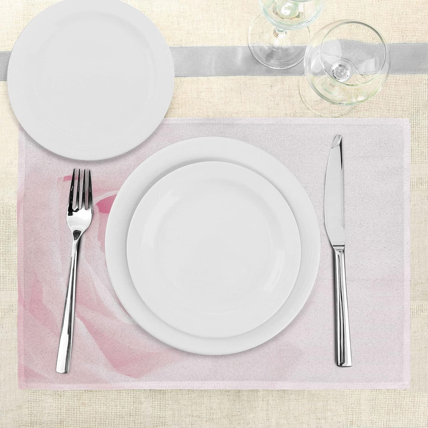 imageAmbesonne Rose Place Mats Set of 4 Pink Rose Close up with Soft Blur Focus Fresh Fragile Fragrance Smell Valentines Day Washable Fabric Placemats for Dining Table Standard Size Pale Pink