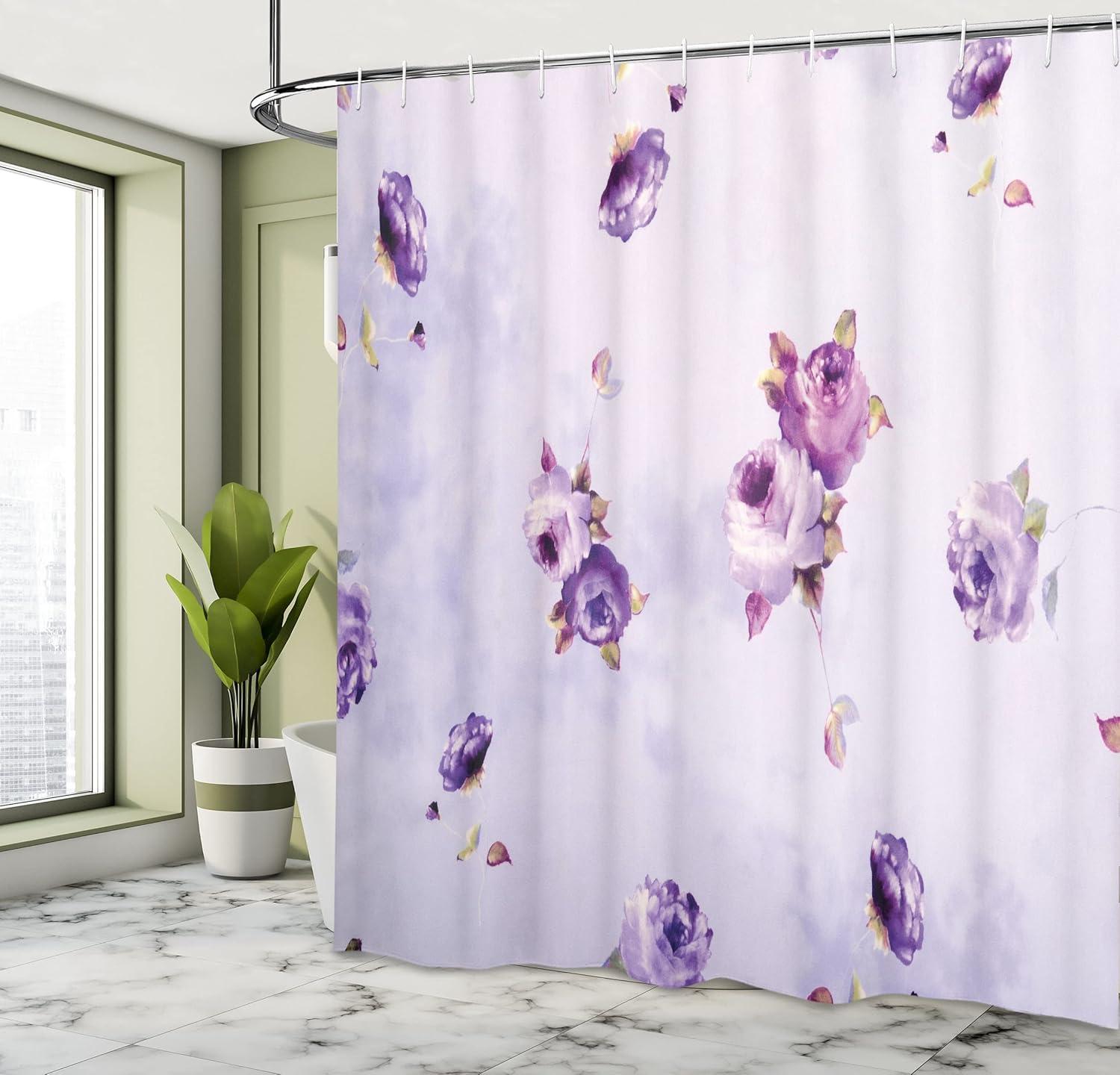 imageAmbesonne Spring Shower Curtain Delicate and Romantic Arrange of Creeper Mesh Flowers Cascade Neutral Theme Cloth Fabric Bathroom Decor Set with Hooks 69 W x 70 L Blush Yellow PinkViolet Lilac