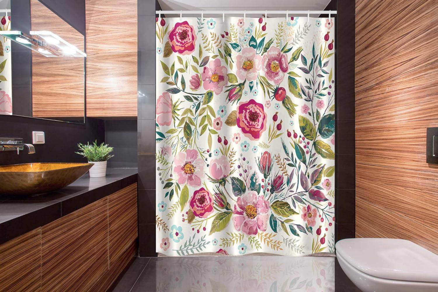 imageAmbesonne Spring Shower Curtain Delicate and Romantic Arrange of Creeper Mesh Flowers Cascade Neutral Theme Cloth Fabric Bathroom Decor Set with Hooks 69 W x 70 L Blush Yellow PinkMagenta