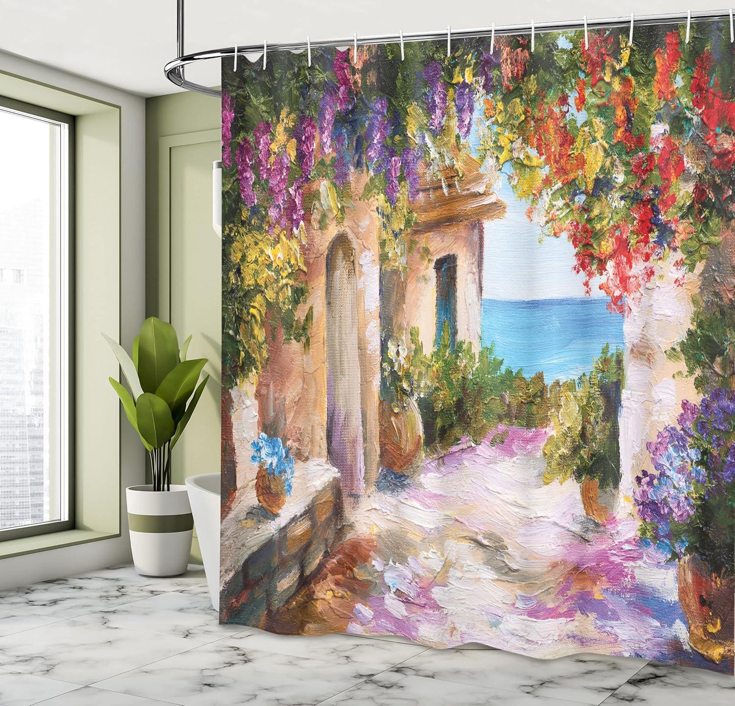 imageAmbesonne Spring Shower Curtain Delicate and Romantic Arrange of Creeper Mesh Flowers Cascade Neutral Theme Cloth Fabric Bathroom Decor Set with Hooks 69 W x 70 L Blush Yellow PinkPurple Beige