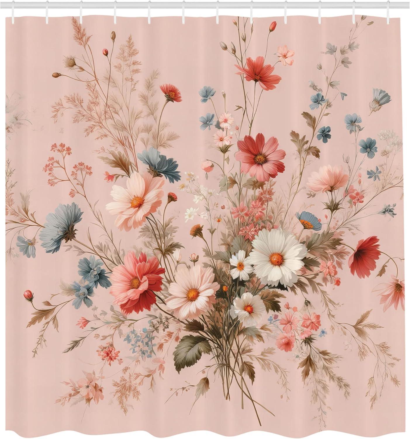 imageAmbesonne Spring Shower Curtain Delicate and Romantic Arrange of Creeper Mesh Flowers Cascade Neutral Theme Cloth Fabric Bathroom Decor Set with Hooks 69 W x 70 L Blush Yellow PinkBlush Blue Grey Pale Rose