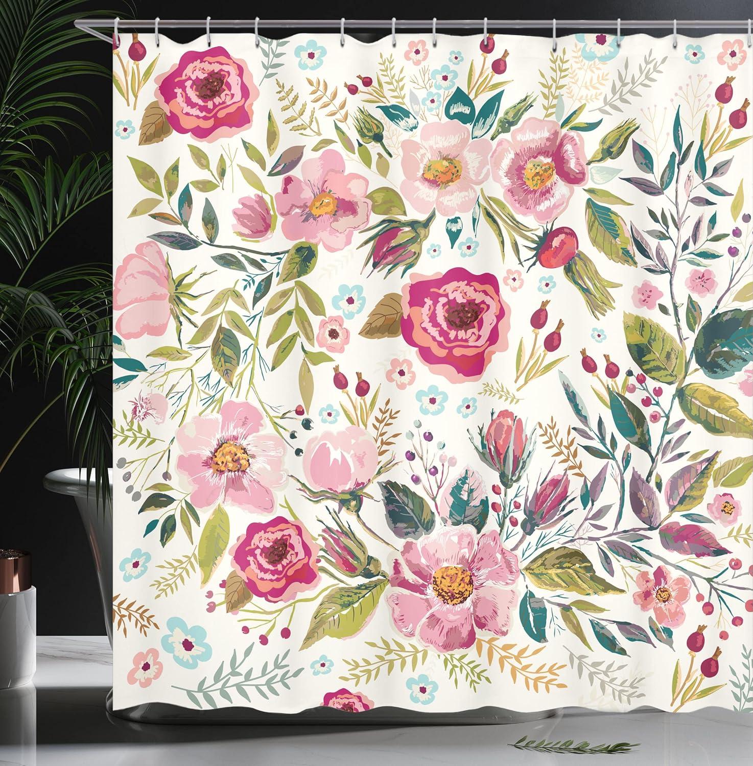 imageAmbesonne Spring Shower Curtain Delicate and Romantic Arrange of Creeper Mesh Flowers Cascade Neutral Theme Cloth Fabric Bathroom Decor Set with Hooks 69 W x 70 L Blush Yellow PinkMagenta