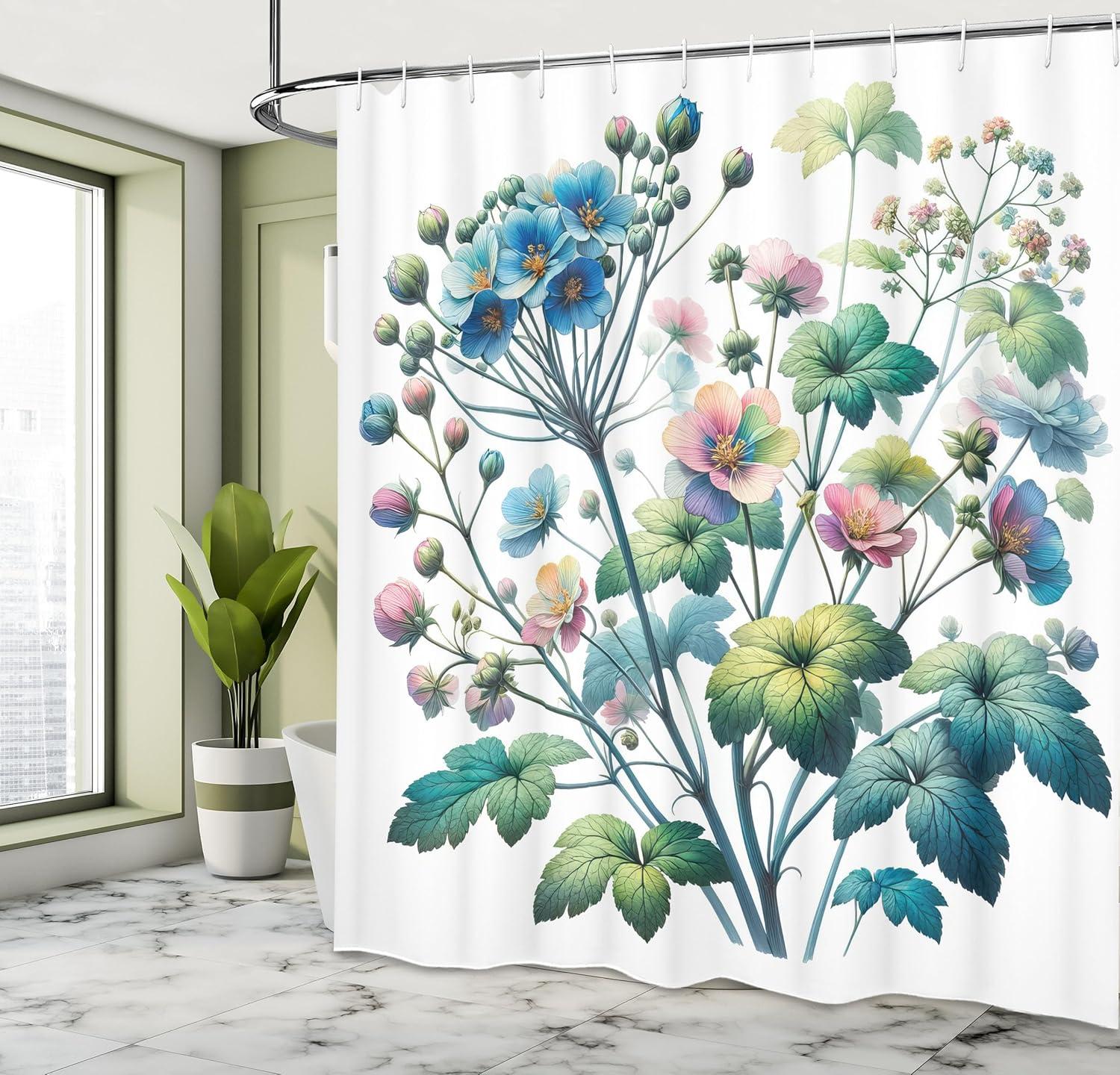 imageAmbesonne Spring Shower Curtain Delicate and Romantic Arrange of Creeper Mesh Flowers Cascade Neutral Theme Cloth Fabric Bathroom Decor Set with Hooks 69 W x 70 L Blush Yellow PinkTeal Green Multicolor