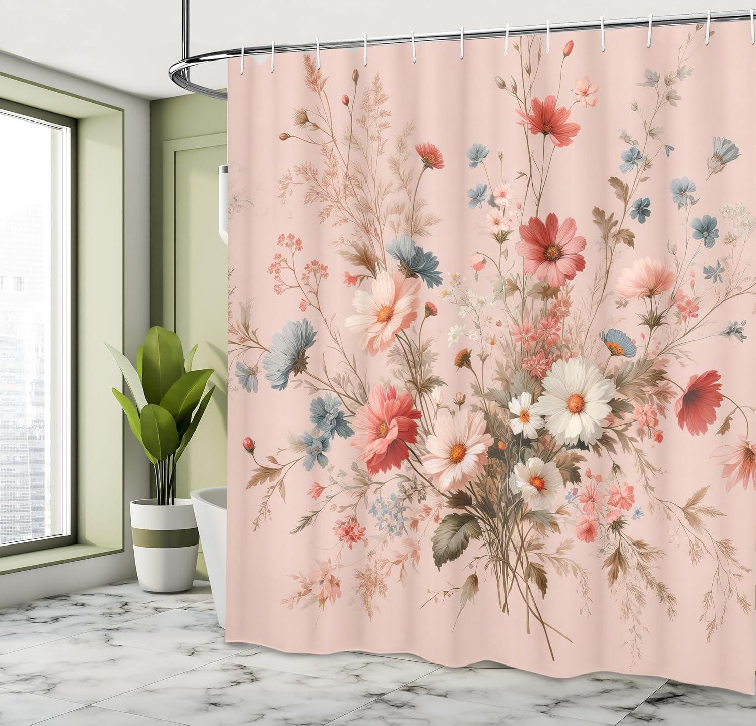 imageAmbesonne Spring Shower Curtain Delicate and Romantic Arrange of Creeper Mesh Flowers Cascade Neutral Theme Cloth Fabric Bathroom Decor Set with Hooks 69 W x 70 L Blush Yellow PinkBlush Blue Grey Pale Rose