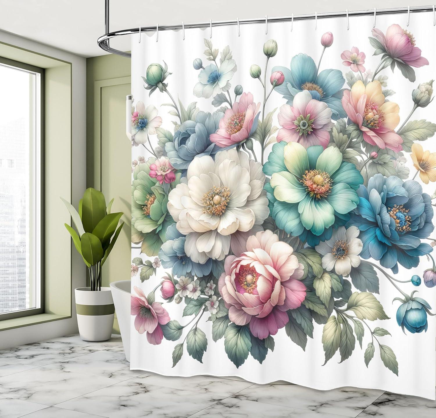 imageAmbesonne Spring Shower Curtain Delicate and Romantic Arrange of Creeper Mesh Flowers Cascade Neutral Theme Cloth Fabric Bathroom Decor Set with Hooks 69 W x 70 L Blush Yellow PinkCoconut Teal Multicolor