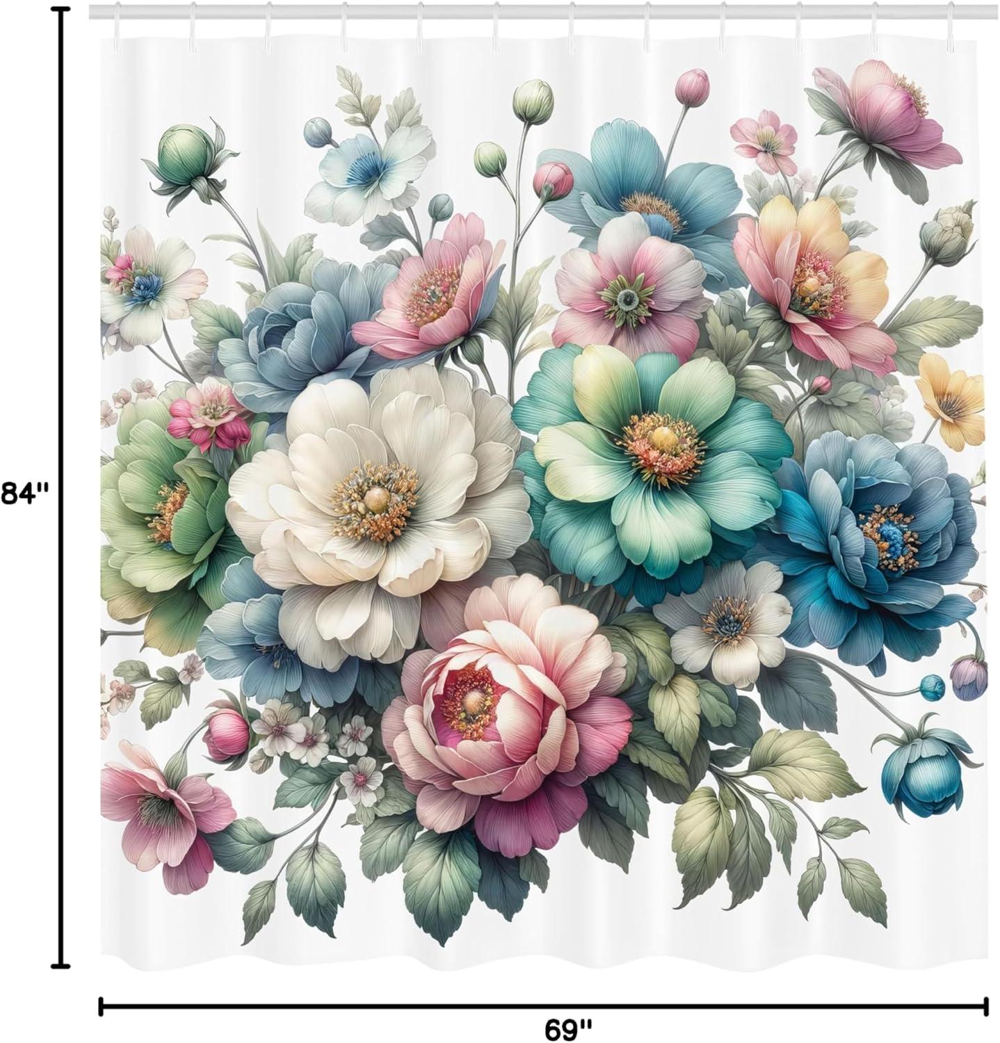 imageAmbesonne Spring Shower Curtain Delicate and Romantic Arrange of Creeper Mesh Flowers Cascade Neutral Theme Cloth Fabric Bathroom Decor Set with Hooks 69 W x 70 L Blush Yellow PinkCoconut Teal Multicolor