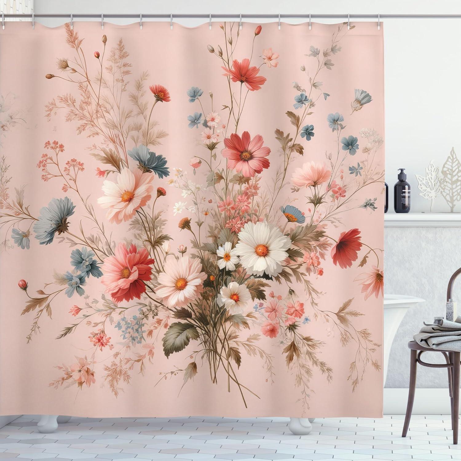 imageAmbesonne Spring Shower Curtain Delicate and Romantic Arrange of Creeper Mesh Flowers Cascade Neutral Theme Cloth Fabric Bathroom Decor Set with Hooks 69 W x 70 L Blush Yellow PinkBlush Blue Grey Pale Rose